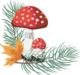 Wall Mural - Composition of Autumn Mushrooms with leaves in isolated background.