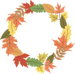 Wall Mural - Wreath with Autumn leaves in isolated background. Vector illustration