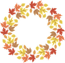 Wall Mural - Wreath with Autumn leaves in isolated background. Vector illustration
