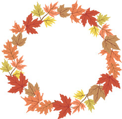 wreath with autumn leaves in isolated background. vector illustration