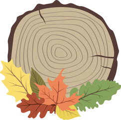 Wall Mural - Wooden cut with Autumn leaves in isolated background.