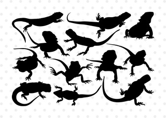 Wall Mural - Bearded Dragon SVG, Dragon Silhouette, Lizard Svg, Reptile Svg, Dragon Iguana Svg, Dragon Bundle