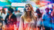 © wetzkaz - in ecstasy in the evening or in night life in front of a club or bar, young adult woman