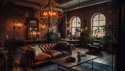 Poster - Modern luxury meets old fashioned elegance in rustic loft apartment generated by AI