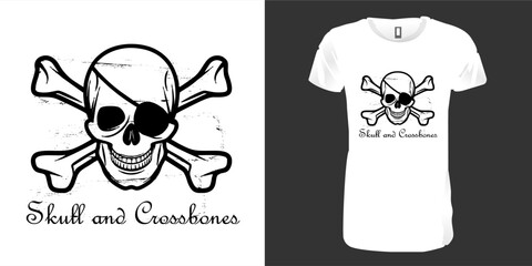 Wall Mural - Skull and crossbones T-shirt design, typography, vector illustration, tee print, global print, clothing template, death horror style, front view, suitable for teens, print ready, editable.