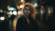 © Stockgiu - One young woman, confident and fashionable, illuminated by street light generated by AI