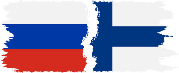 Finland and Russia grunge flags connection vector