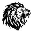 ferocious Lion, Angry Lion Face Side, Lion mascot logo, Lion Black and White Animal Symbol Design.