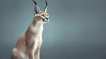 Caracal Cat Isolated On Grey Background,  Animal Portrait,  Copy Space, Generative AI