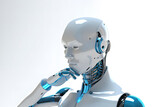 Fototapeta Panele - White humanoid robot thinking and touching his head