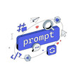 © Lina Chekhovich - Prompt command button in Chatbot. Search by Images and Ideas Prompts. 3d isometric Vector illustration.