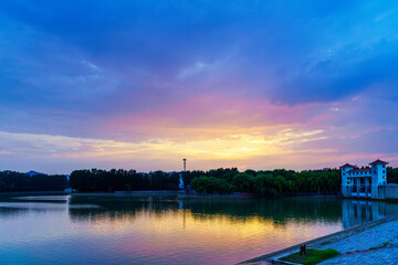 Wall Mural - sunset over the river