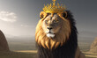 lion jungle king illustration design wearing a crown on his head