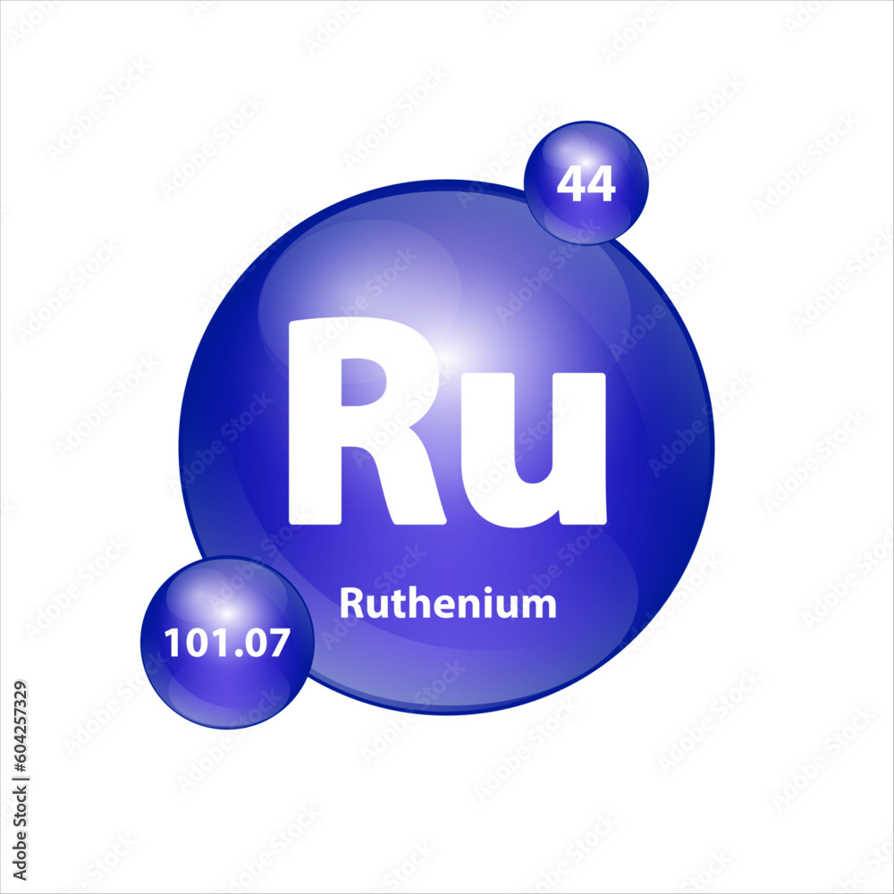 Periodic Element Ru Symbol Ruthenium (Ru) icon structure chemical element round shape circle blue ...