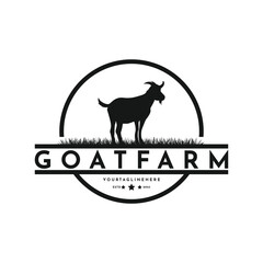 Wall Mural - Vintage goat farm logo design with hipster drawing style