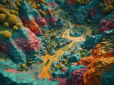 Fototapeta Do akwarium - Colorful paper cut terrain background created with Generative AI technology.