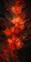 Canvas Print - Background of red tone oil painting flowers