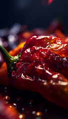 Poster - Closeup of solidified paprika gum, on a dark tone background