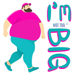 Fat man jogging. Chubby men exercise. Big men running. Color purple pop