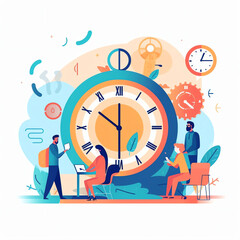Poster - Vector illustration concept of business workflow, time management, planning, task app, teamwork, meeting. Creative flat design for web banner, marketing material. Generative AI.