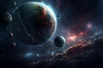 beautiful outer space scenery digital background. surreal fantasy cosmic world. dark colorful univer