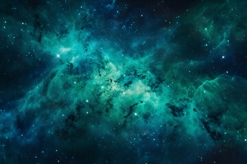 Space background with realistic nebula and shining stars. Cosmos with stardust and milky way. Magic color galaxy. Infinite universe and starry night. AI illustration. For science fiction, wallpaper.