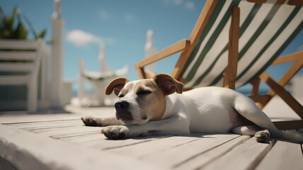 The dog lies relaxed near the beach. Generative AI