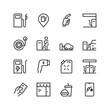 © Tatiana - Car Gas Station, linear style icons set. To fill up car with fuel. Various services for the car. Equipment at the gas station. Refuel car, inflate the tires, eat. Editable stroke width