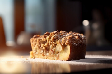 Slice of traditional European apple pie with topping crumbles called Streusel.. Generative AI