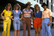 © Alla - 1980s, high gloss fashion 80er Jahre, Retro 1980s stylish, Neon farben, Popular street fashion, 80's, colorful clothes with big hair, teenagers dressed, era of disco. music. Generative AI.