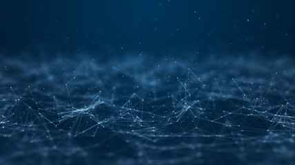 Leinwandbilder - Abstract concepts of cybersecurity technology and digital data protection. Protect internet network connection with polygons, dots and lines with dark blue background, center focus, side blur.
