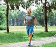 senior fitness man active sport exercise running jogging healthy runner fit jogger workout athlete training marathon speed elderly gary hair