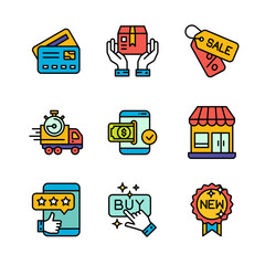 Poster - Ecommerce and Shopping Icons Set in Colored Outline Style Icon