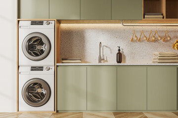 Wall Mural - White and gray laundry room interior