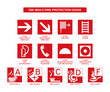 set of din 4844-2 fire protection signs on white background