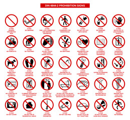 set of din 4844-2 prohibition signs on white background