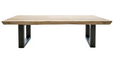 Fototapeta  - Nowoczesny stół, drewniany gruby blat i czarne metalowe nogi, transparentne tło.