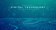 Digital technology banner green blue background concept, cyber technology circuit, abstract tech, innovation future data, internet network, Ai big data, futuristic wifi connection illustration vector
