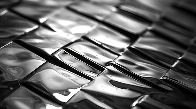 An abstract background featuring metallic textures and reflections, shot with a macro lens under controlled studio lighting, using a high contrast black and white film - Generative ai