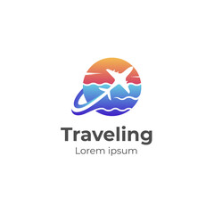 Wall Mural - Air travel logo icon design with airplane element for travel agency, transport, logistics delivery logo design