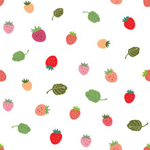 Seamless Pattern Of Strawberry And Leaf Design On White Background