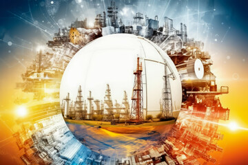 gas and oil industry collage, colour, background, market, innovation, global, generative ai