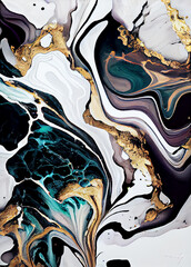abstract ink texture, black & white & gold paint background with marble pattern. alcohol ink colors 