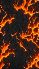 Wall Mural - Seamless lava pattern with small stones, texture for graphic design. Realistic lava flame on black ash background. Texture of molten magma surface. Abstract volcanic lava background. Generative AI