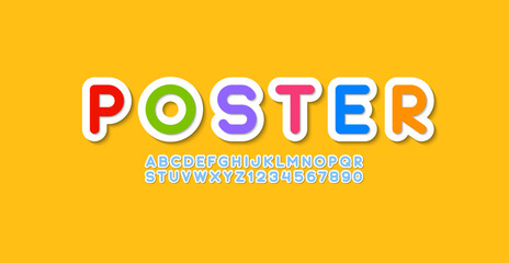 Leinwandbilder - 3d child font, bright cartoon alphabet, trendy modern multi-colored rounded letters and numbers, vector illustration 10eps