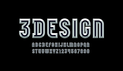Wall Mural - Alphabet from chiseled block, facet white font, beveled letters and numerals, vector illustration 10EPS