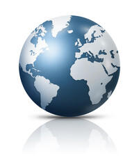 blue grey earth globe isolated on white background
