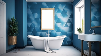 Wall Mural - Tranquil Oasis, A Bathtub Haven in Blue and White Bathroom. Generative AI