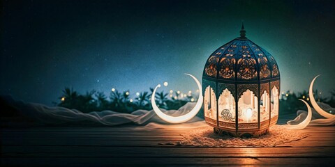 Wall Mural - Islamic background with shining lantern made with generative AI. AI Generate.