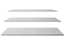 Silver And Blue Painted Metallic Plate Anti Slip Surface. Metal Diamond Plate Texture. Metal Diamond Plate Texture. Shelf Set On White Background, Clipping Path